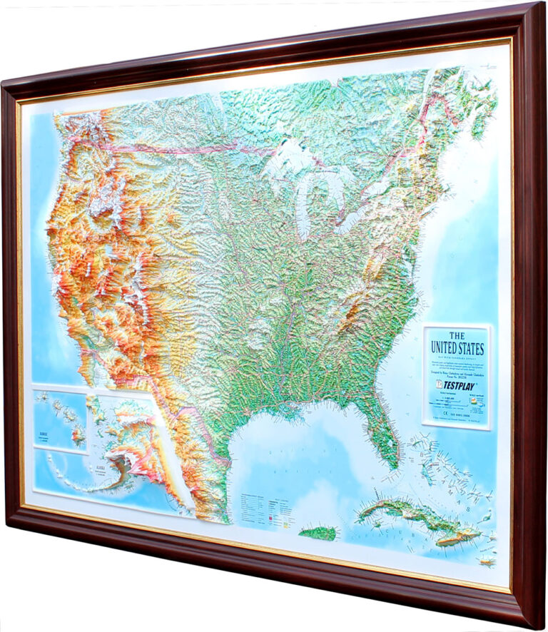 Us Raised Relief Map Large 44″ X 32″ Mapagents 7706