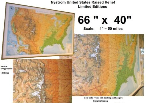 Nystrom Raised Relief Map of the United States MARKABLE 12" x 19" 